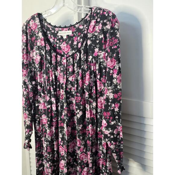 EILEEN WEST NIGHTGOWN WALTZ JERSEY KNIT BLACK FLORAL PRINT TENCEL LARGE - Picture 2 of 7
